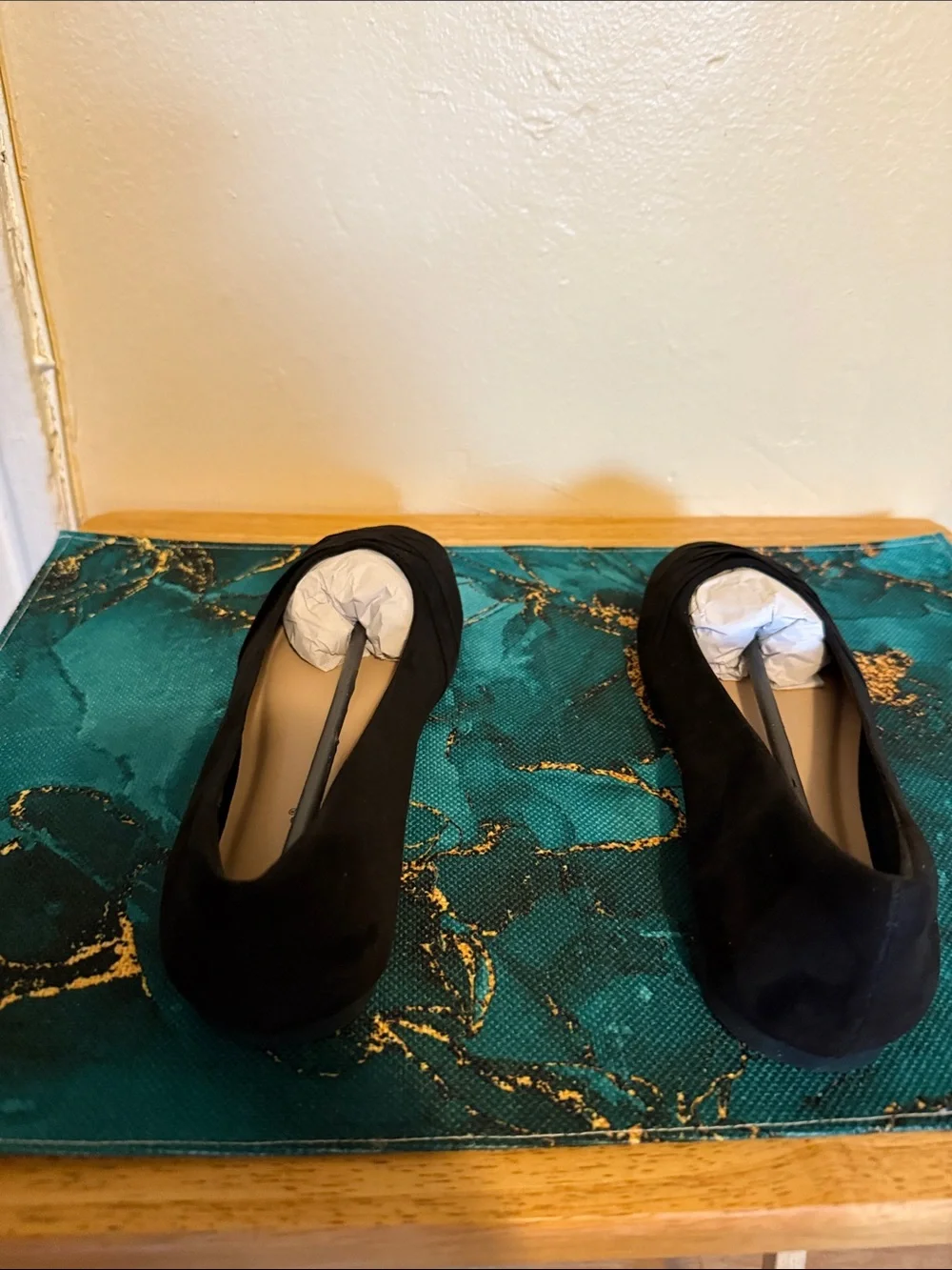Talbots Black Suede-Like Ballet Flats with Pleated Detail